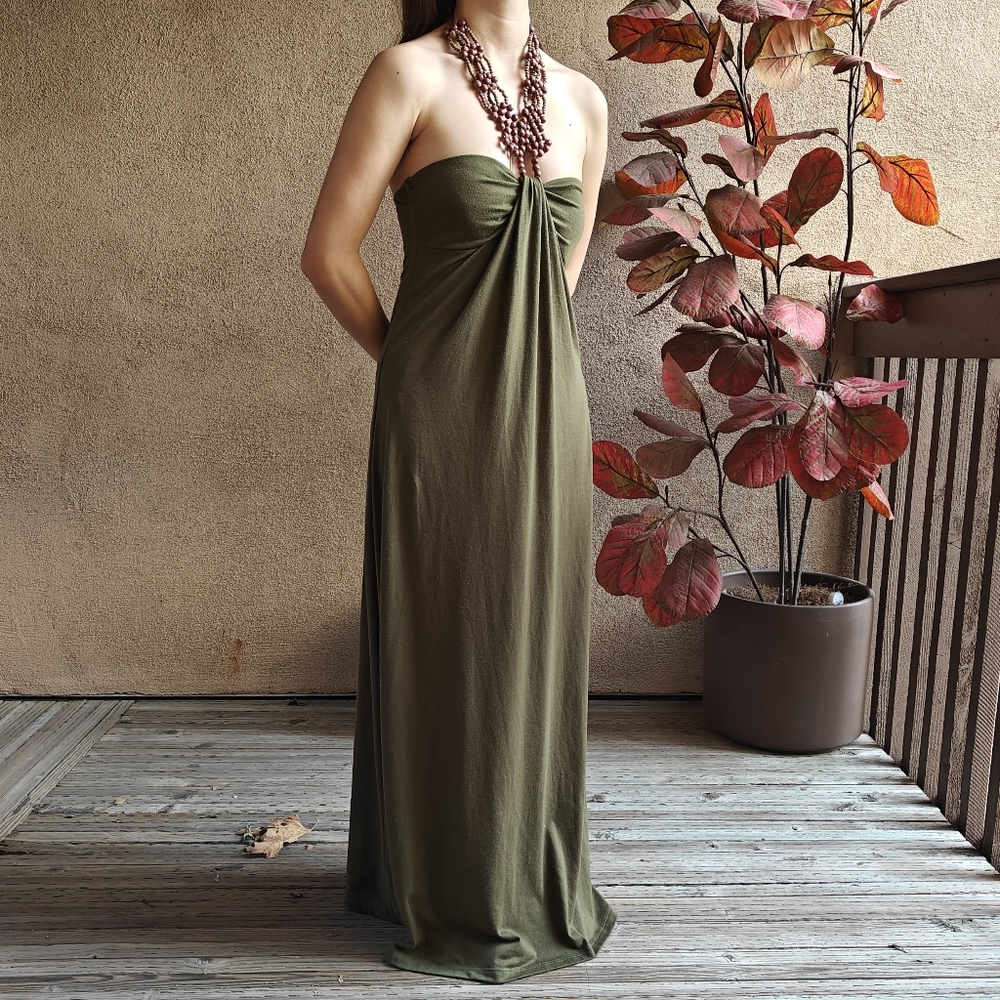 Green Halter Dress with Beaded Neck